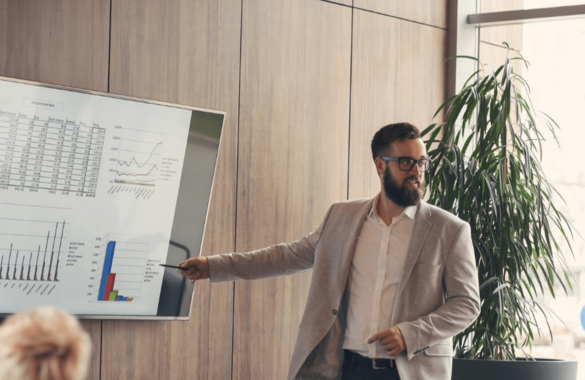 man giving presentation in casual businesswear